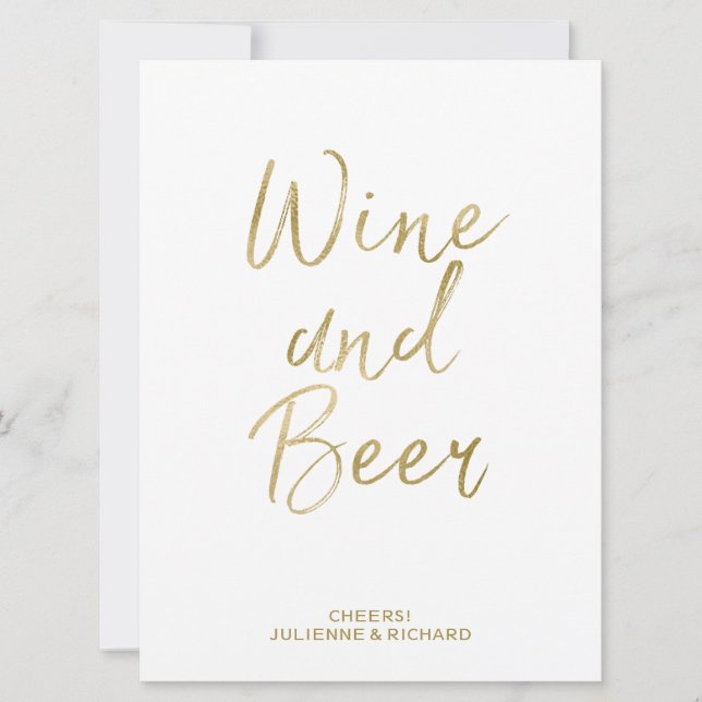 Convite Sinal de Vinho e Cerveja | Letreiro à Mão Dourado  (Frente)