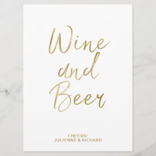 Convite Sinal de Vinho e Cerveja   Letreiro à Mão Dourado 