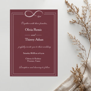 Convite Sinal Infinito Burgundy Blush Casamento Elegante B