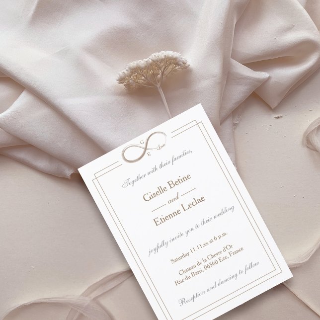 Convite Sinal Infinito Monograma Casamento Dourado de Cinz (Criador carregado)