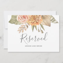 Sinal reservado de Casamento Floral Mínimo Leaf Bo