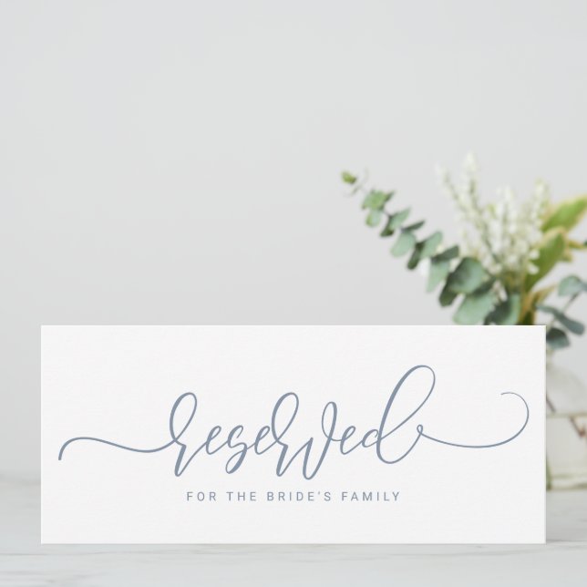 Convite Sinal Reservado de Casamento Script Dusty Blue (Em pé/Frente)