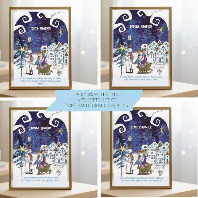 Convite Sinal Universal da Aldeia Azul TEMPLATE (It Takes a Village Universal Sign Blue TEMPLATE- 4 different signs)