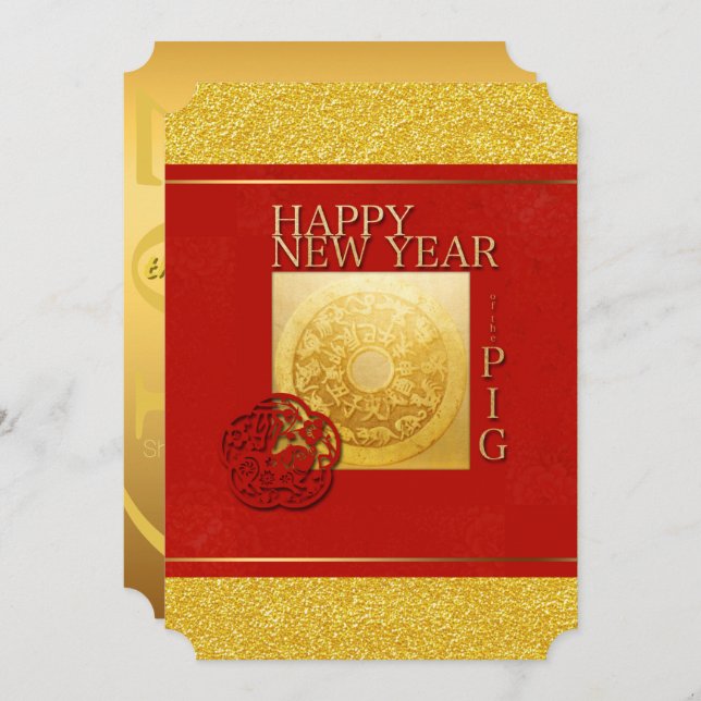 Convite Sinal Zodiac Pig Papercut Chinês Ano 2019 Parte I (Frente/Verso)