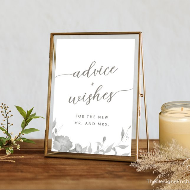 Convite Sinalização de Aconselhamento Floral e Desejos Mod (Modern Simple Wedding Advice & Wishes Sign Minimal Boho Floral Wedding Poster TheDesignsEnchanted)