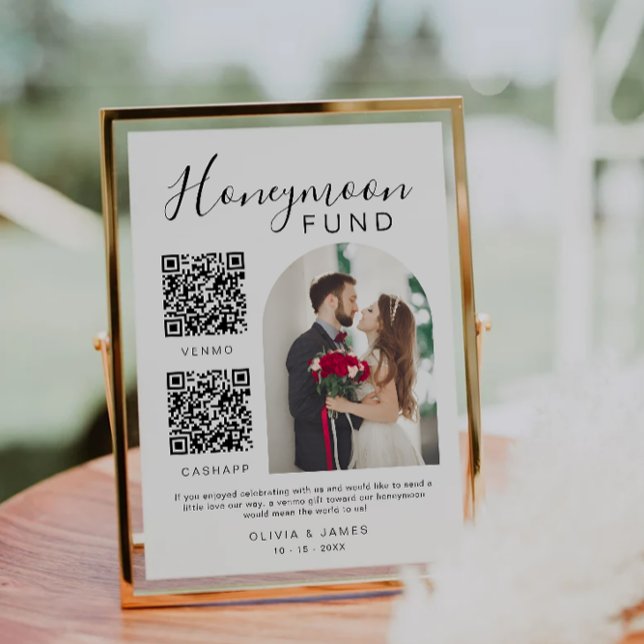 Convite Sinalização de Casamento de Fundo Honeymoon Código (Honeymoon Fund Wedding Sign QR Code Venmo & Cash Invitation)