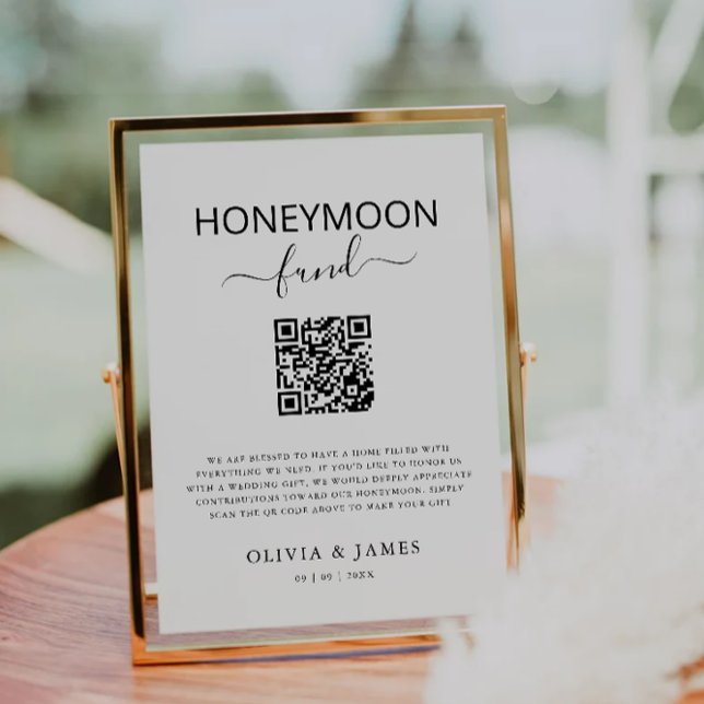 Convite Sinalização de Código QR do Fundo de Lua de mel, C (Honeymoon Fund QR Code Sign, Wedding Honeymoon Invitation)