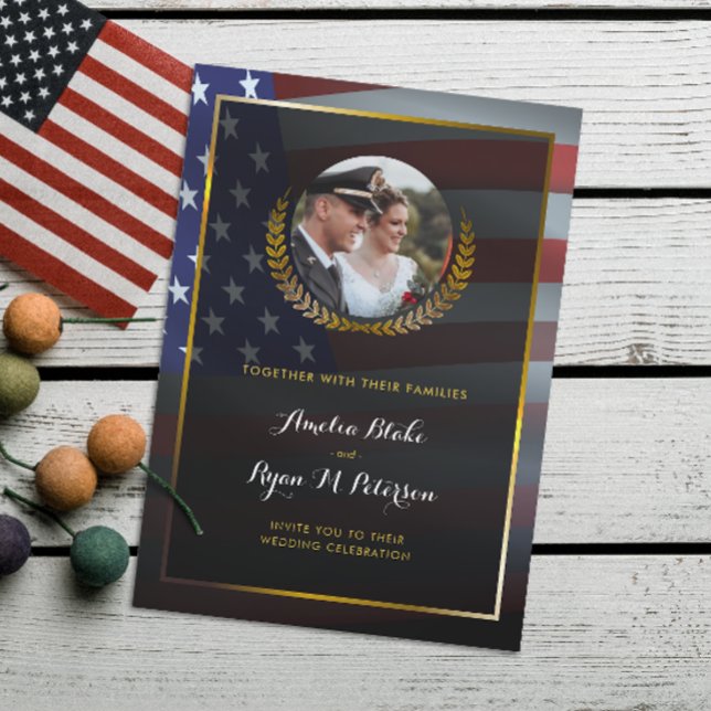 Convite Sinalizador EUA | Douradas Folhas de Laurel | Casa (Criador carregado)