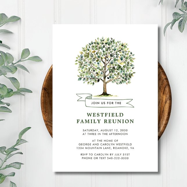 Convite Sindicato da Família Woodland Watercolor Tree (Woodland Watercolor Tree Family Reunion Invitation Westfield Example)