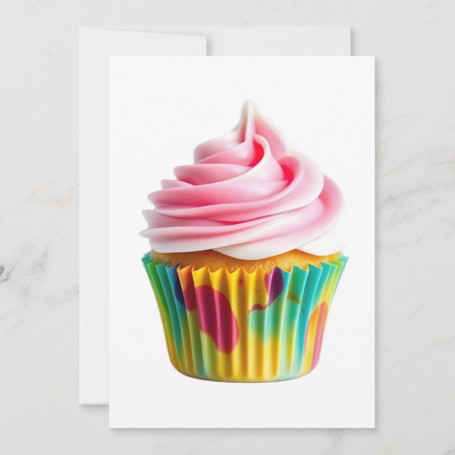 Convite Single Cupcake with Pink and White Frosting (Frente)