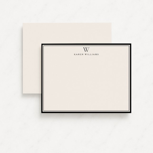 Convite  Single Initial Black Double Border Note card (Criador carregado)