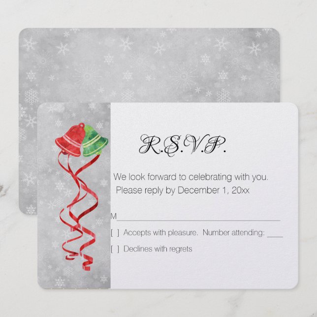 Convite Sinos de Aquarela / Casamento de Natal /RSVP (Frente/Verso)