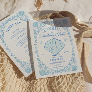 Convite Sinos de Casamento Conchas Azul de Despedida de So