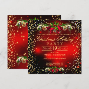 Convite Sinos de Natal Festa de Férias de Ouro Vermelho