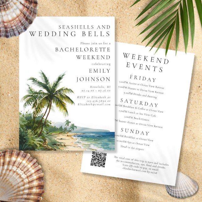 Convite Sinos de Noiva Conchas de Fim de Semana de Despedi (Seashells Wedding Bells Bachelorette Weekend Invitation)