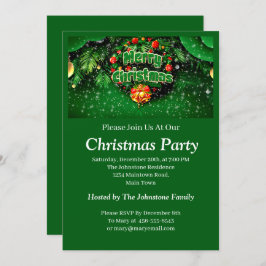 Convite Sinos Dourados de Natal Feliz Verde