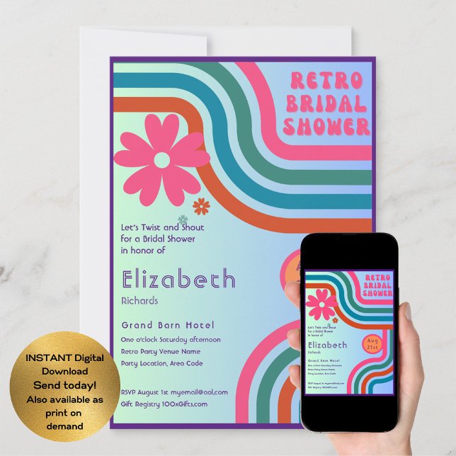 Convite Sinta A Batida! Chá de panela Cosmic Retro 70s (Criador carregado)