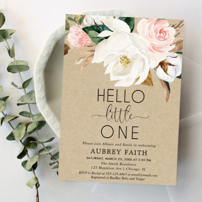 Convite Sinta floral russa e veja menina, magnólia (Criador carregado)