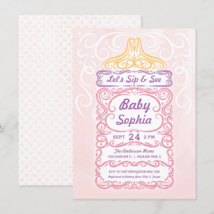 Convite Sip and See Baby Bottle Girl