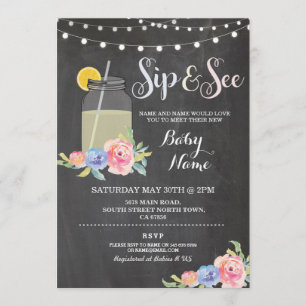 Convite Sip and See Chá de fraldas Floral Chalk Rustic Inv