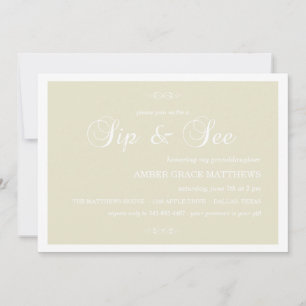 Convite Sip And See em Damask Creme e Branco