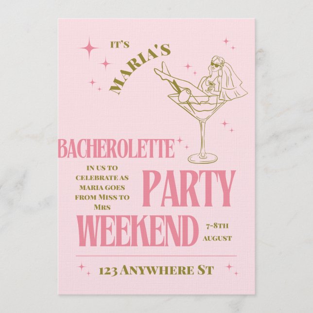 Convite Sip, Celebrate, & Sparkle – Bachelorette Bash (Frente)