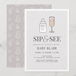 Convite Sip & Consulte Chá de fraldas de Frasco de Champan