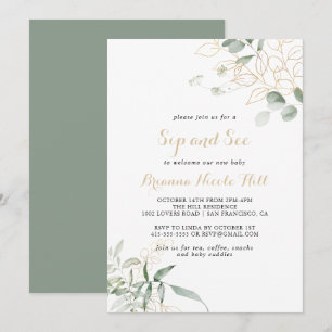 Convite Sip de Caligrafia Verde Dourada e veja