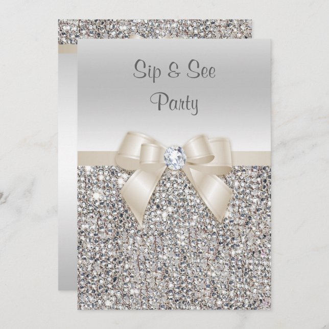 Convite Sip de Champanhe de Prata e veja sequências (Frente/Verso)