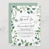 Sip de Folhagem Verde de Script de Caligrafia e Co