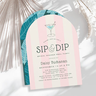 Convite Sip & Dip Poolside Pink Stripes Bridal Shower