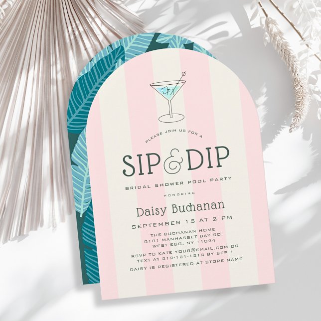 Convite Sip & Dip Poolside Pink Stripes Bridal Shower (Criador carregado)
