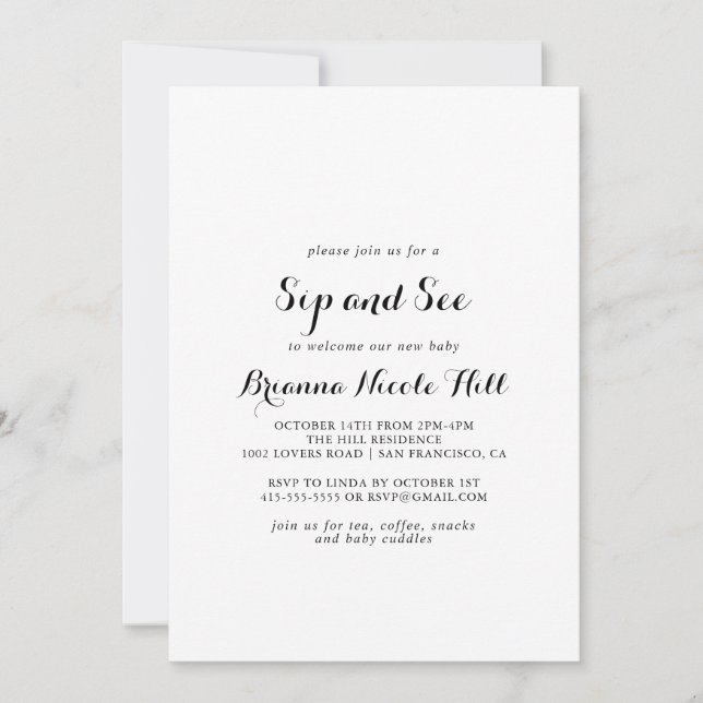 Convite Sip e veja a caligrafia moderna (Frente)