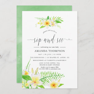 Convite Sip Exótico de Aquarela Frangipani e Consulte