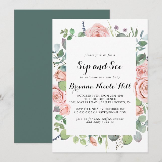 Convite Sip Floral de Breeze de Verão Geométrico (Frente/Verso)