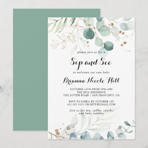 Convite Sip Floral Russo Eucalipto Dourado Ver