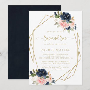 Convite Sip geométrico Dourado Floral e Consulte