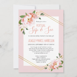 Convite Sip & See Baby Girl Blush Pink Virtual Chá de fral
