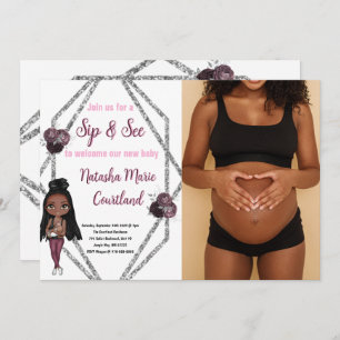 Convite Sip & See Nurar Mãe com Chá de fraldas recém-nasci