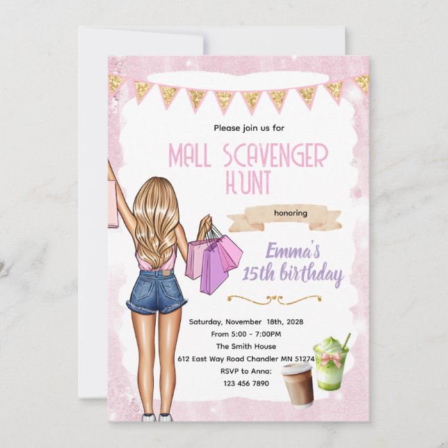 Convite Sip Shop mall scavenger hunt Invitation (Frente)