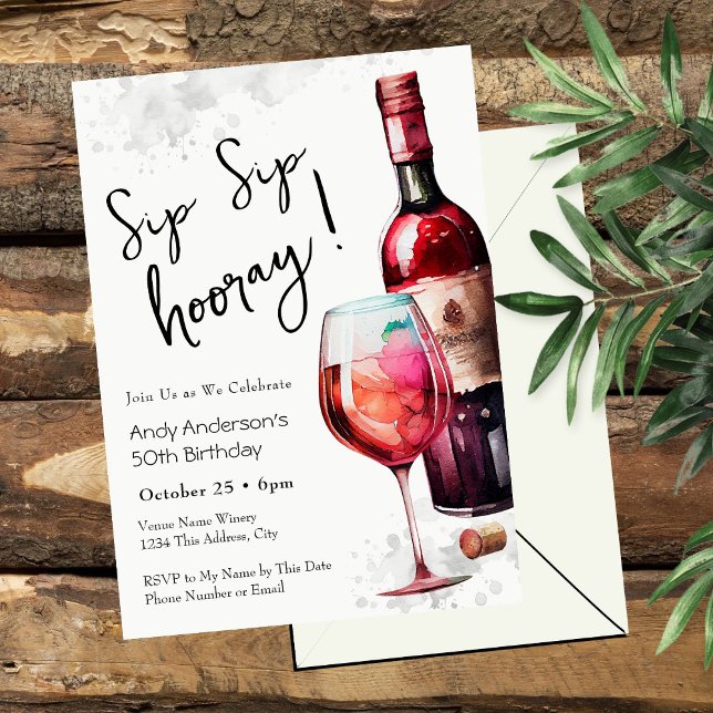 Convite Sip Sip Hooray 50th Birthday Invitation (Criador carregado)
