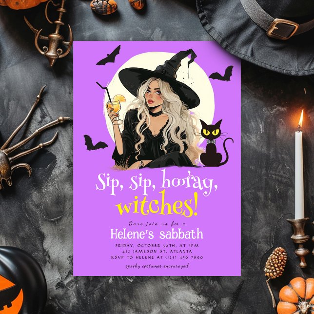 Convite Sip Sip Hooray Bruxas Adultas do Dia das Bruxas (Sip Sip Hooray Witches Adult Halloween party Invitation)