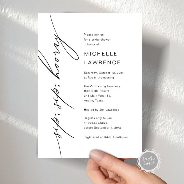 Convite Sip, Sip, Hooray, Celebração de Chá de panela (Sip, Sip, Hooray, Bridal Shower Party Celebration Invitation card, Digital template file.)