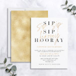 Convite Sip Sip Hooray Champagne Dourado Coquetel Aniversá<br><div class="desc">É hora de comemorar! Nosso Convite de aniversário de coquetel Sip Sip Hooray Champagne apresenta "sip sip hooray" na apresentação moderna do tipo duo com a tipografia de guiões coloridos à mão de ouro champagne sobre o tipo clássico de serifa, e o cartão é personalizado no tipo moderno de sans...</div>