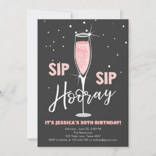 Convite Sip Sip Hooray Rosa Wine Surprise Pink Birday