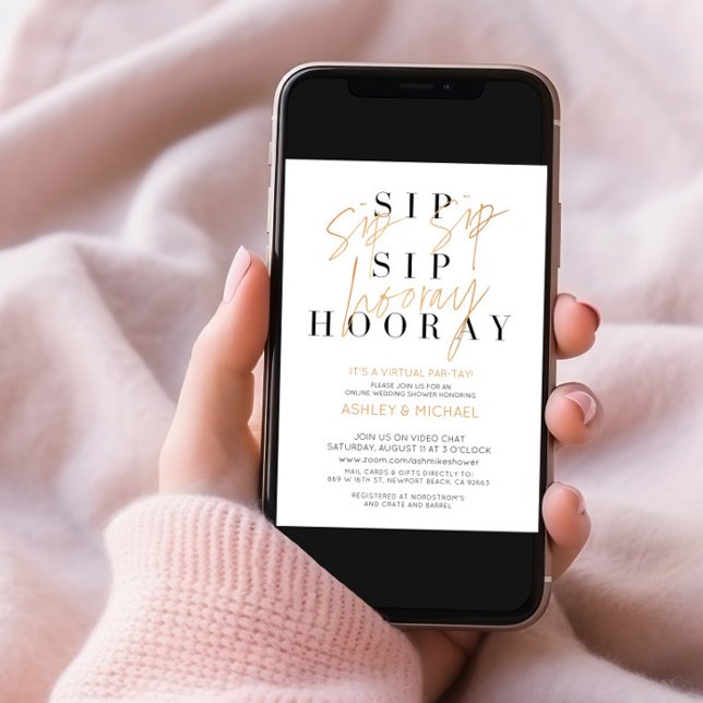 Convite Sip Sip Hooray Simples Black Dourado Chá Virtual (Criador carregado)