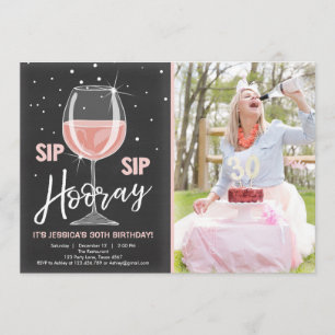 Convite Sip Sip Hooray Vinho De Chalkboard Aniversário