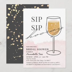 Convite Sip Sip Hoord Vidro Dourado Chá de panela Rosa