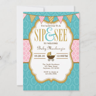 Convite Sip Verde De Casa Dourada De Mint Teal E Consulte 