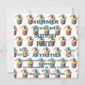 Convite Sippin’ & Chillin’ Tropical Party Design Invitatio